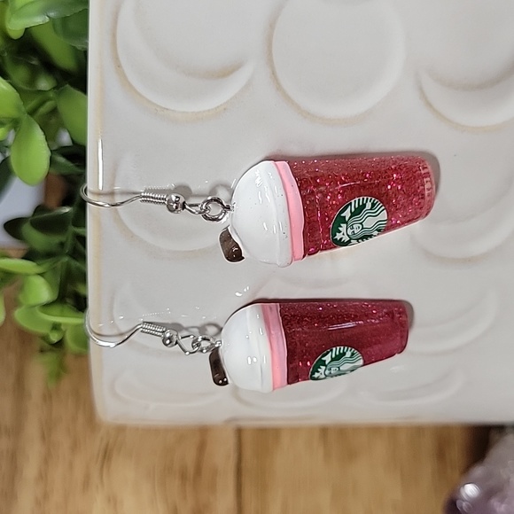 🔥LAST PAIR🔥 Starbucks Pink Drink Frappe Drop Earrings - Picture 4 of 7